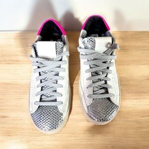Gray and Pink High-Top Sneakers with Snakeskin Texture